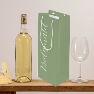 Sage Green Wedding Bridesmaid Stylized Script Wine Gift Bag