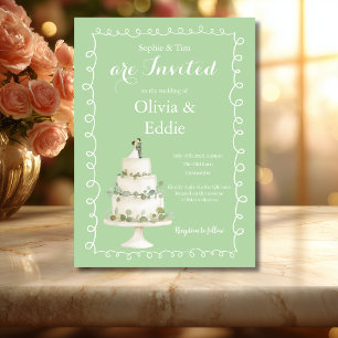 Sage Green Wedding Cake QR Code Wedding Invitation