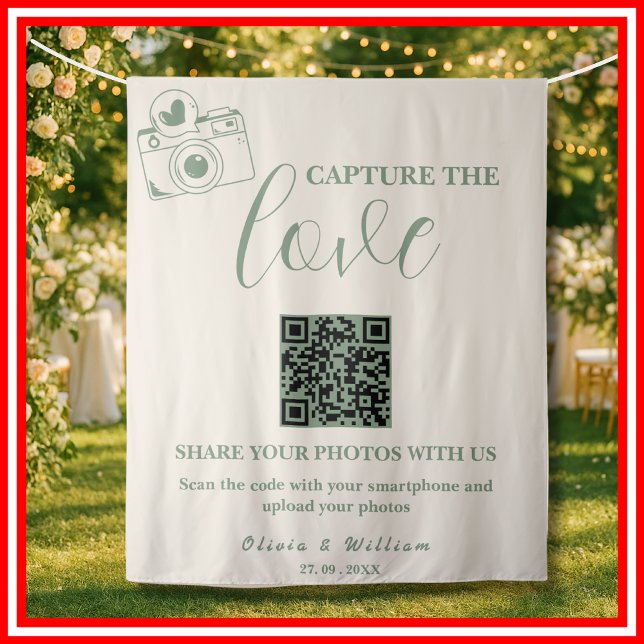 Sage Green Wedding | Capture The Love QR Code Tapestry (Creator Uploaded)