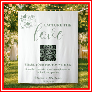 Sage Green Wedding Capture The Love Sign QR Code Tapestry