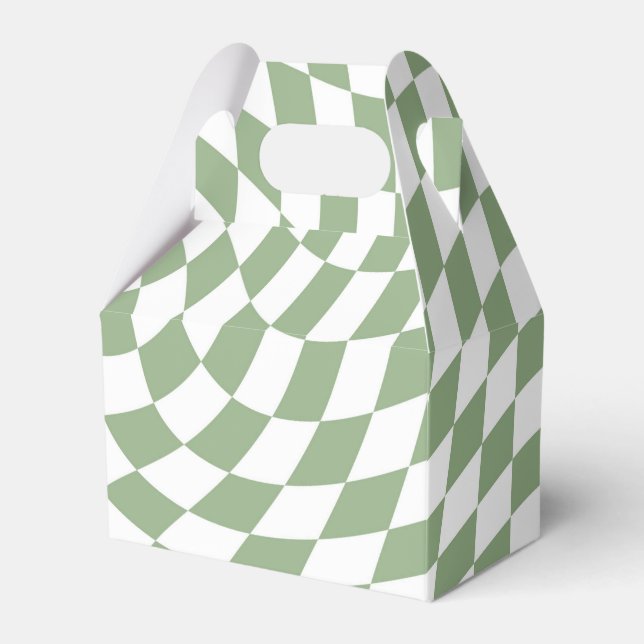 Sage Green Wedding Collection Check Chequered   Favor Box (Front Side)