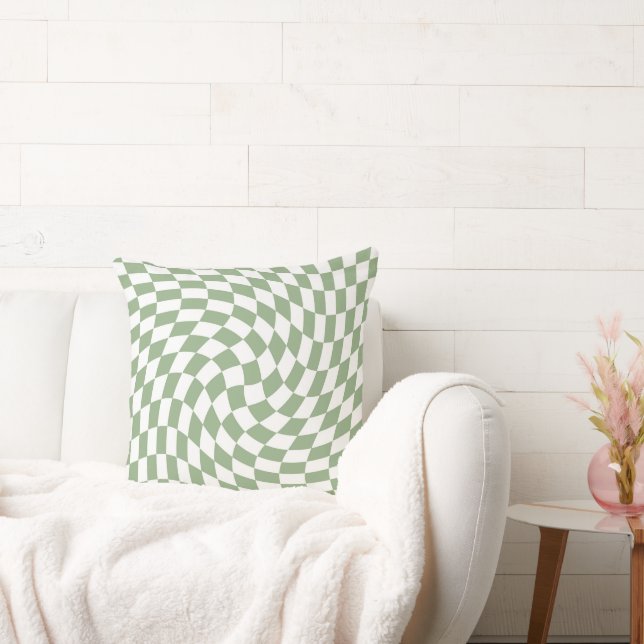 Sage Green Wedding Collection Check Chequered  Throw Pillow (Couch)