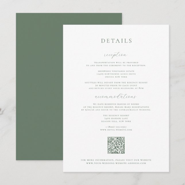 Sage Green Wedding Details Card (Front/Back)