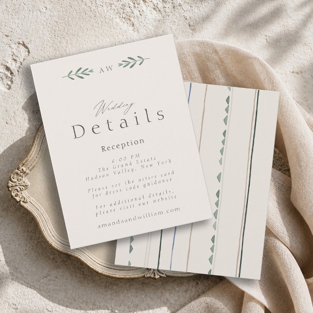 Sage Green Wedding Details Card with Pattern Back (Creator Uploaded)