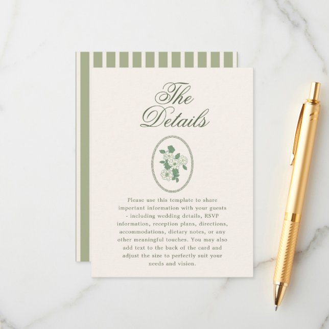 Sage Green Wedding Details Enclosure Card (Front/Back In Situ)