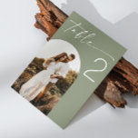 Sage Green Wedding | Elegant Minimalist Arch Photo Table Number<br><div class="desc">Bring a natural, elegant touch to your wedding reception with this sage green table number card. Featuring a clean minimalist layout, graceful script text, and an optional arch shape photo, this muted green design is perfect for modern, rustic, or botanical themed weddings. Ideal for couples who love soft greenery tones...</div>
