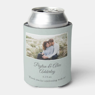 Sage Green Wedding Favor Photo Couple Photo, Names Can Cooler