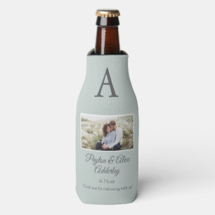 Sage Green Wedding Favour Photo Bottle Cooler 