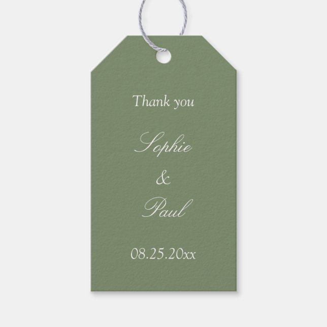 Sage Green Wedding Favour Thank You Gift Tags (Front)