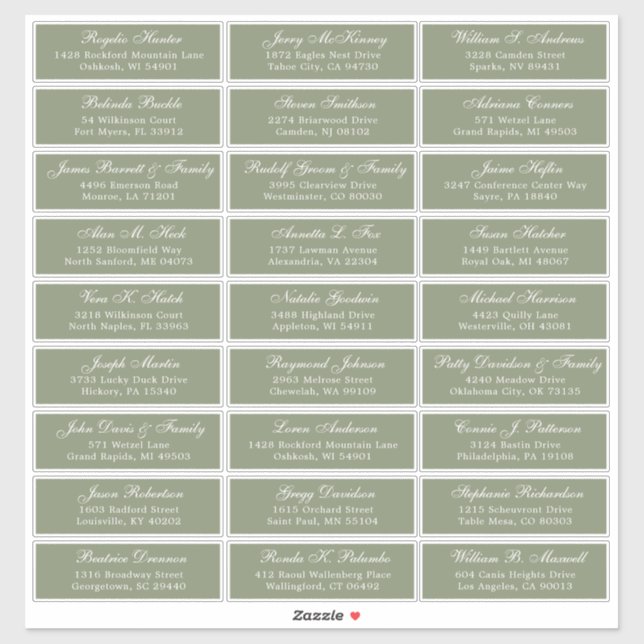 Sage Green wedding guest address labels sticker  (Sheet)