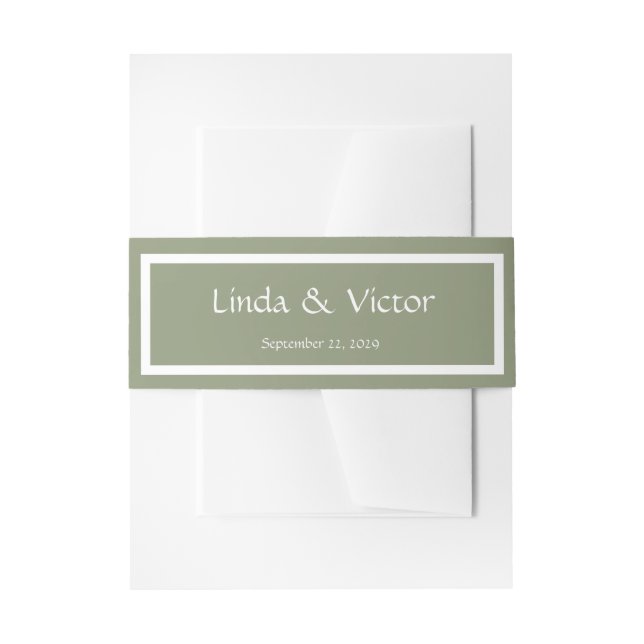 Sage Green wedding invitation belly band (Front Example)