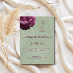 Sage Green Wedding invitation Burgundy Peony
