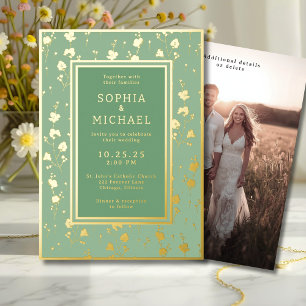 Sage Green Wedding Invitation Foil Floral Template