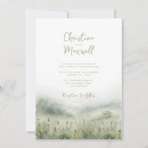 Sage green wedding invitation personalised script