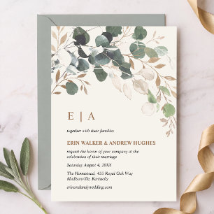 Sage Green Wedding Invite Cream Gold Leaves