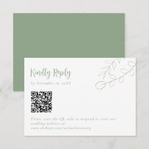 Sage Green Wedding Kindly Reply Boho QR Code RSVP Card