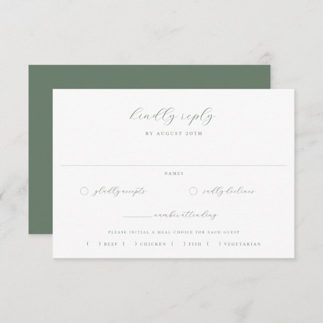 Sage Green Wedding Meal Choice RSVP Card (Front/Back)