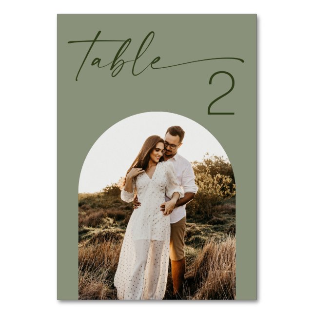 Sage Green Wedding | Modern Minimalist Photo Table Number (Front)