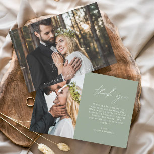 Sage Green Wedding Modern Minimalist Thank You Card