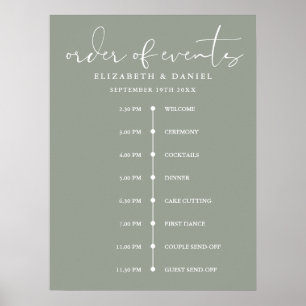 Sage Green Wedding Order Of Events Timeline Sign