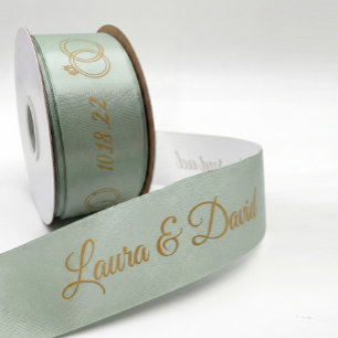 Sage Green Wedding Personalized Name Ribbon Satin Ribbon
