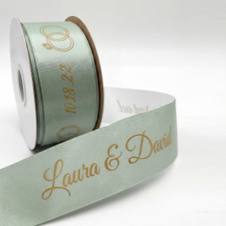 Sage Green Wedding Personalized Name Ribbon Satin Ribbon