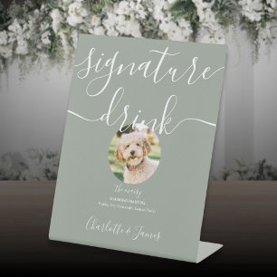 Sage Green Wedding Pet Signature Drink Pedestal Sign