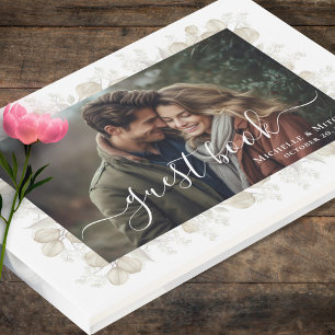 Sage Green Wedding Photo Personalized Guest Book