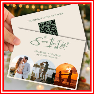 Sage Green Wedding Photo QR Code Elegant Save The Date