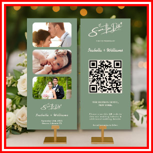 Sage Green Wedding Photo QR Code Save The Date