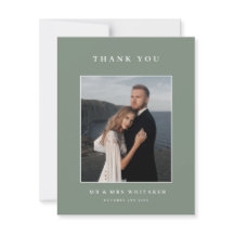 Sage Green Wedding Photo Thank You Card 