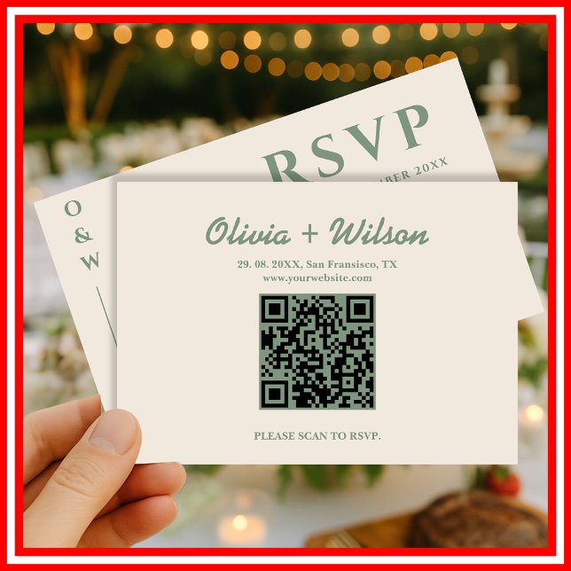 Sage Green Wedding QR Code RSVP Card (Creator Uploaded)