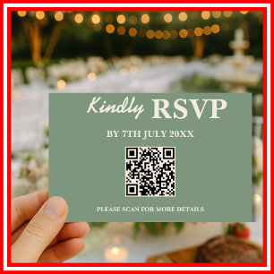 Sage Green Wedding QR Code RSVP Card
