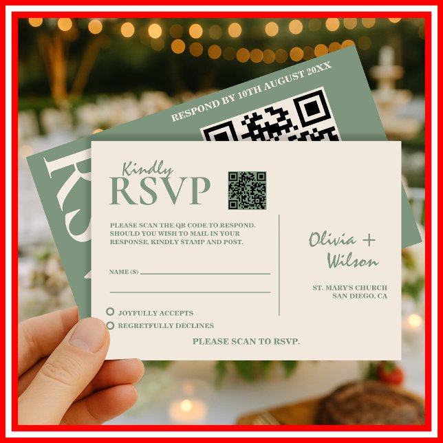 Sage Green Wedding QR Code RSVP Card (Creator Uploaded)