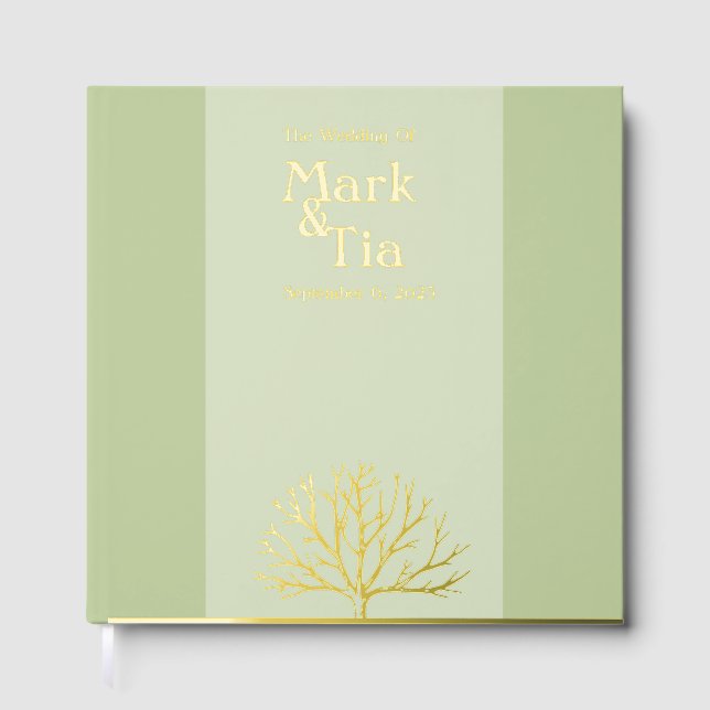 Sage Green Wedding Real Foil Guest Book (Front)