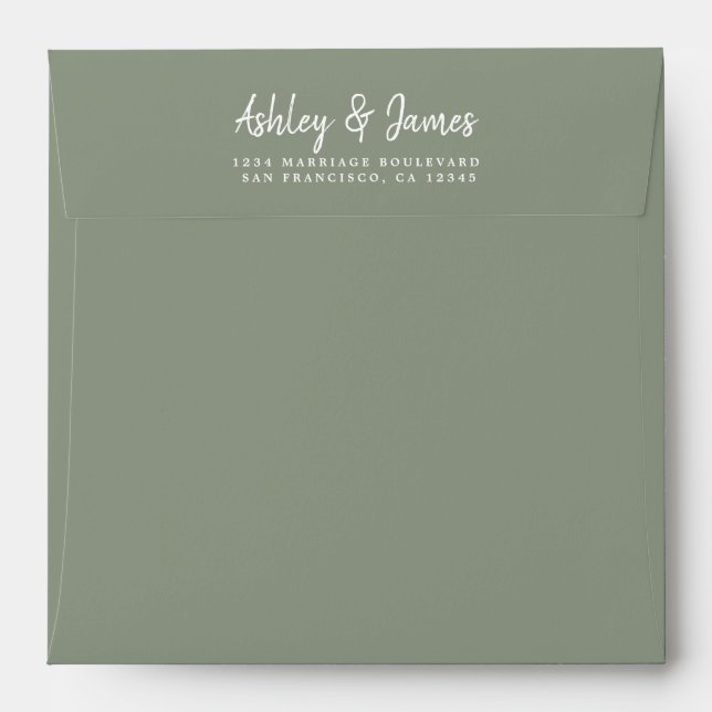 Sage Green Wedding Return Address Square Envelope (Back (Top Flap))