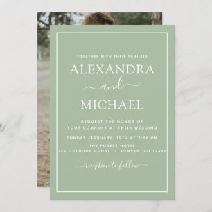 Sage Green Wedding Romantic Photo Invitation