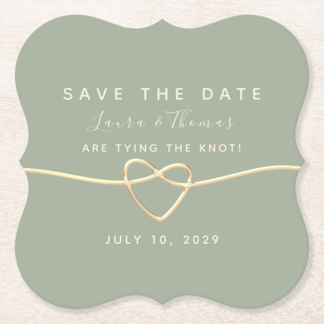 Sage Green Wedding Save The Date Invitation Paper Coaster (Front)