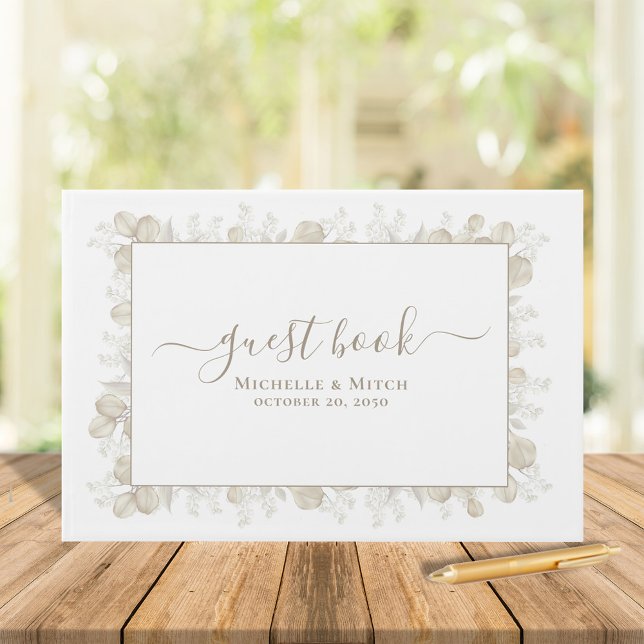 Sage Green Wedding Script Custom Guest Book (Wedding guest book with photo template. )
