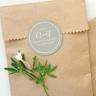 Sage Green Wedding Simple Calligraphy Script Treat Classic Round Sticker
