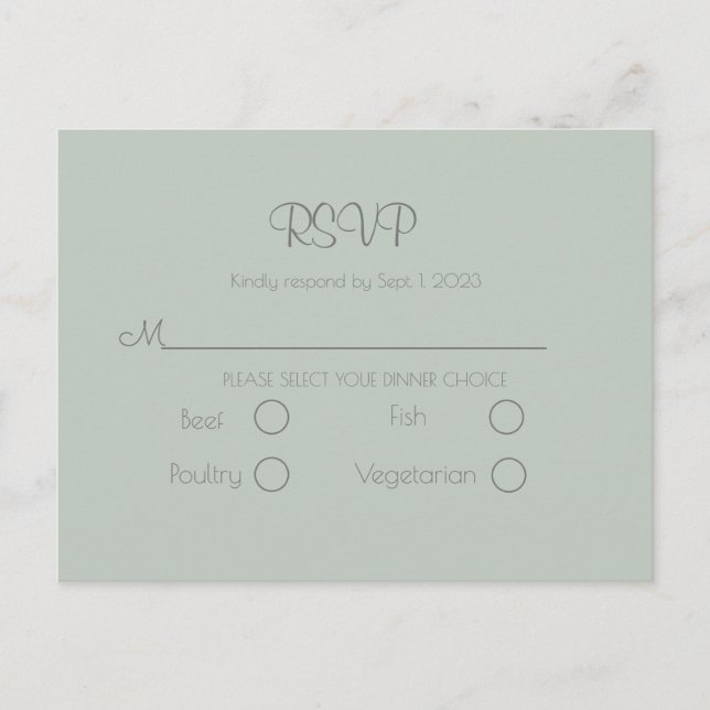 Sage Green Wedding Simple Elegant RSVP Postcard (Front)