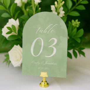 Sage Green Wedding Table Number Acrylic
