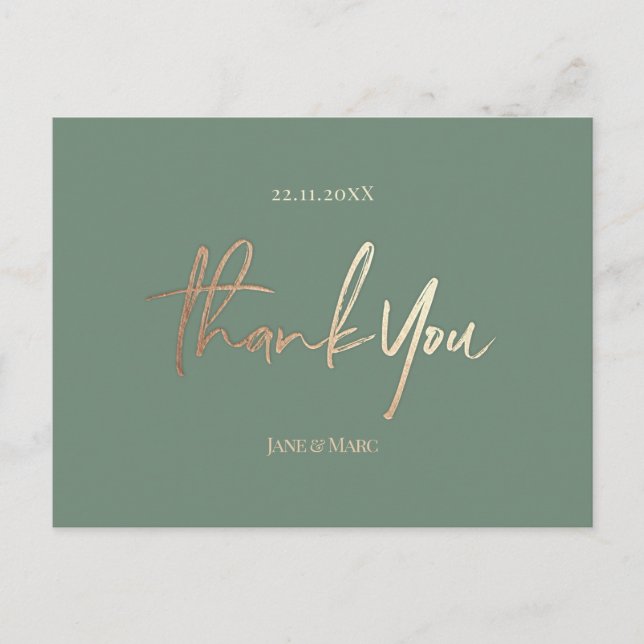 Sage Green Wedding Thank You Cards Elegant Script (Front)