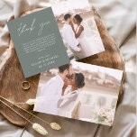 Sage Green Wedding Thank You Photo Minimalist<br><div class="desc">Wedding Thank You Cards that have a photo on the front and back. The Thank you cards contain a modern hand lettered cursive script typography that are elegant,  simple and modern to use after you wedding day celebration.</div>