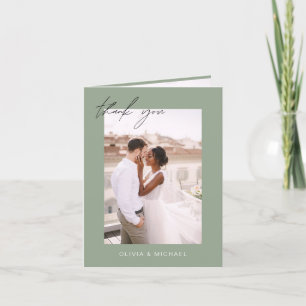 Sage Green Wedding Thank You Photo Minimalist Card