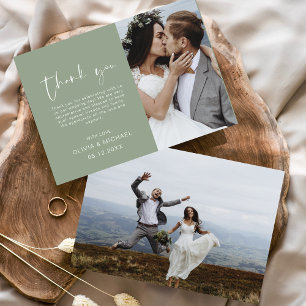 Sage Green Wedding Thank You Photo Minimalist Card