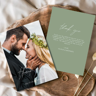 Sage Green Wedding Thank You Photo Minimalist Card
