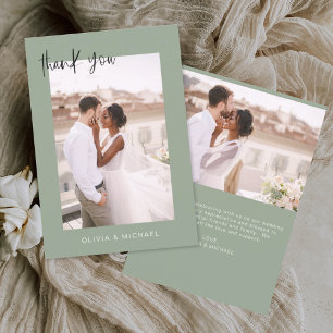 Sage Green Wedding Thank You Photo Minimalist  Card