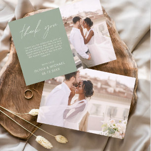 Sage Green Wedding Thank You Photo Minimalist Card