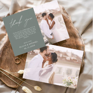 Sage Green Wedding Thank You Photo Minimalist Card